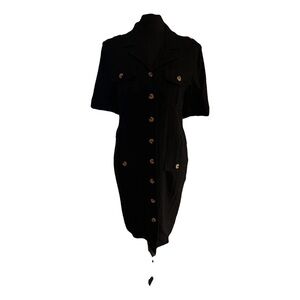 Walter Baker Black Midi Dress with Brown Buttons